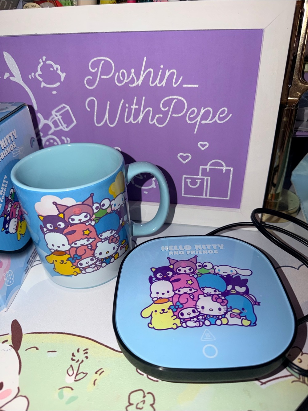 ☕️NIB Sanrio Blue Hello Kitty & Friends Character Mug and Warmer Set